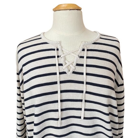 J. Jill Mariner Striped Damask Nautical Lace Up Lightweight Knit Pullover-L - Picture 4 of 13